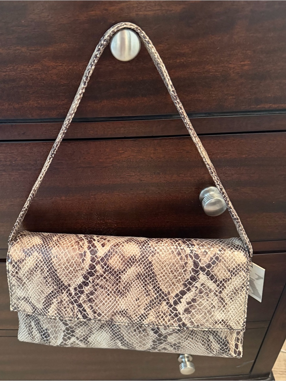 Snake-Print Shoulder Bag in Neutral Tones